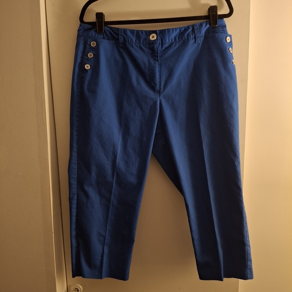 Zac & Rachel Women's Blue Cropped Capris Pants With Button Detail